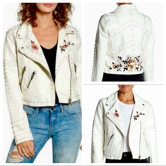 🎉HOST PICK🥳 NWT Blank NYC Floral Stud Trendy Zip Moto Bomber Crop Jacket - Picture 7 of 16